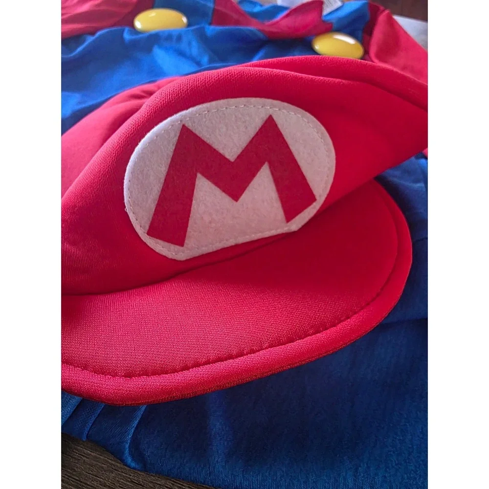 Super Mario Kids Halloween Costume Jumpsuit with Hat Red Blue Size Medium 7-8